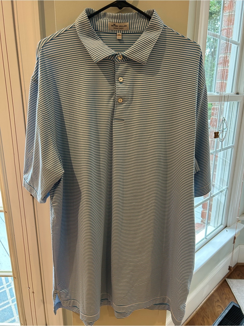 Peter Millar Summer Comfort Light Blue and White Striped Polo XXL